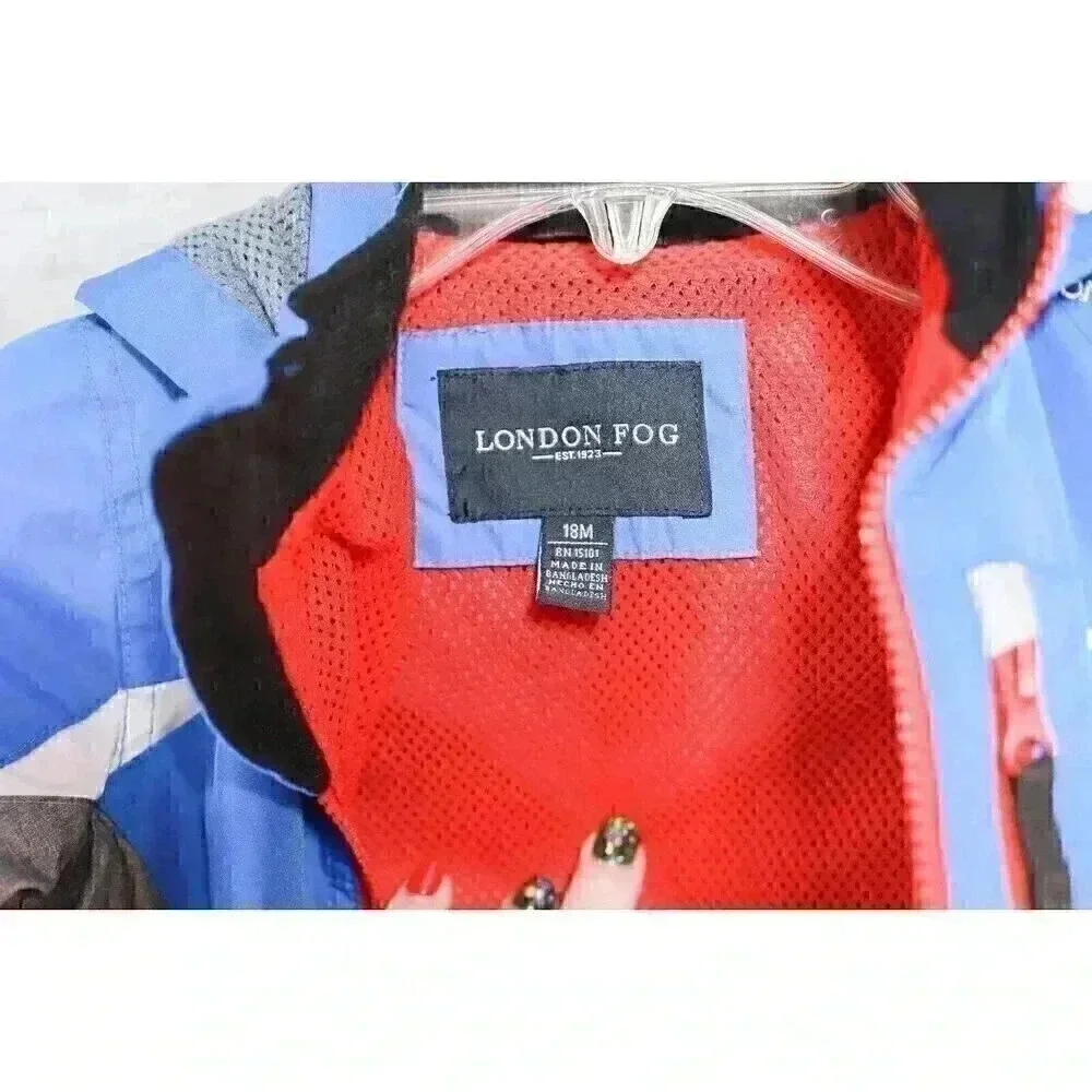 Boys London Fog Size 18m Blue/grey lined windbreaker w/hood, reflective stripes
